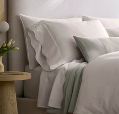 Signature Embellished Pillowcase Set - White/White Curved Edge