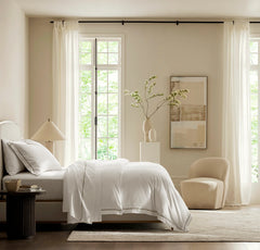 Percale Embellished Duvet Set - White/Oak Embroidered