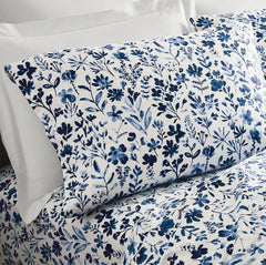 Signature Hemmed Pillowcase Set - Navy Botanical
