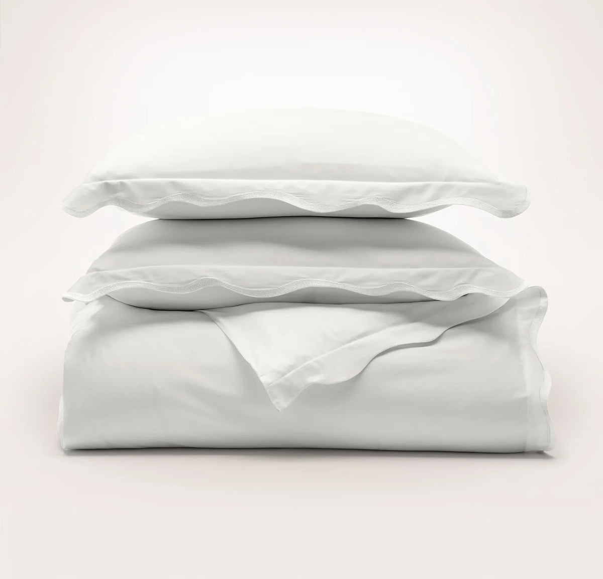 Signature Embellished Duvet Set - White/White Curved Edge