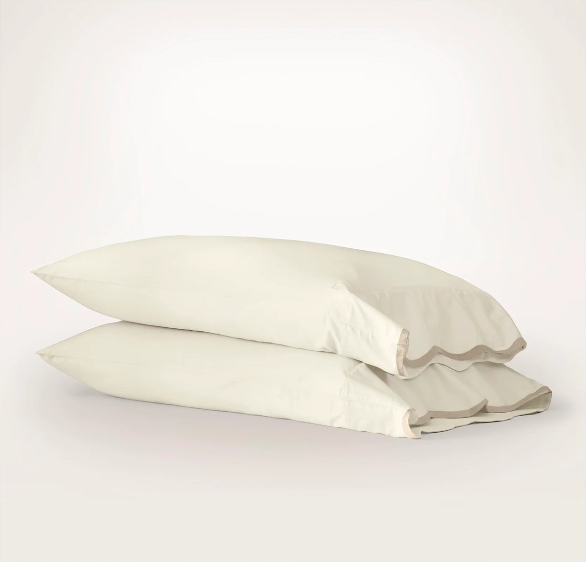 Percale Embellished Pillowcase Set - Cream/Sand Curved Edge