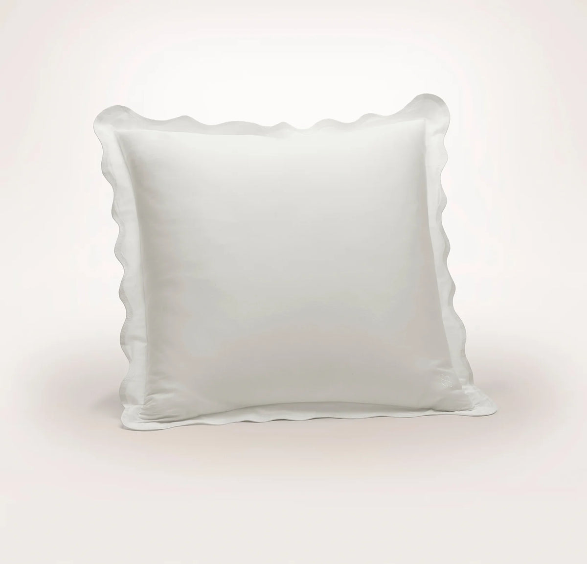 Percale Embellished Sham - White/White Curved Edge