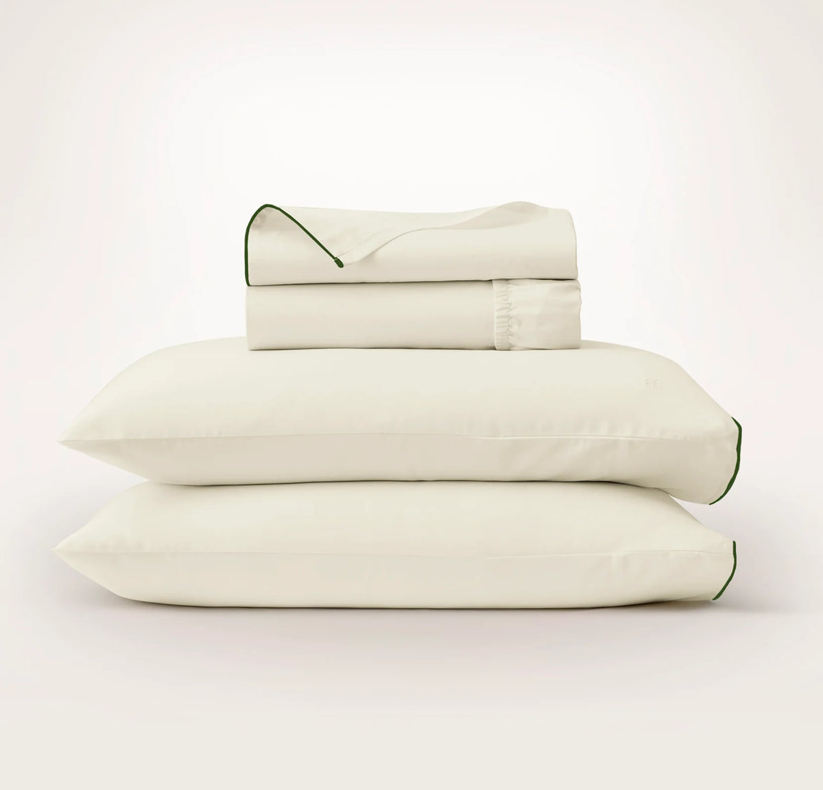 Signature Embellished Sheet Set - Cream/Olivine Piped Edge