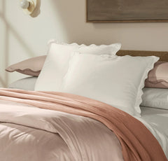 Signature Embellished Sham - White/White Curved Edge
