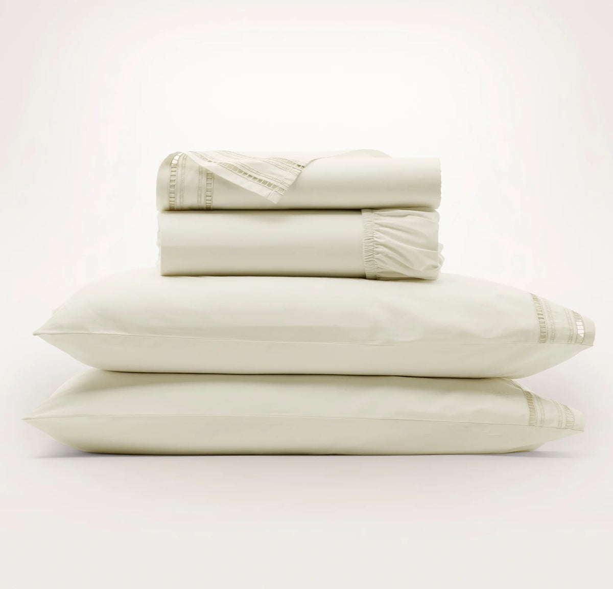 Signature Embellished Sheet Set - Cream/Sand Ladder Stitch