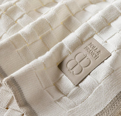 Basketweave Knit Throw Blanket - Cream/Pewter/Sand