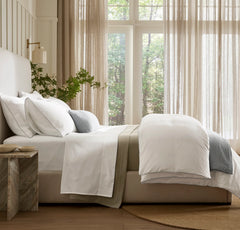 Signature Embellished Pillowcase Set - White/Shore Piped Edge