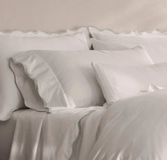 Signature Embellished Pillowcase Set - White/Mist Curved Edge