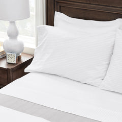 Percale Hemmed Sheet Set - White/Pewter Simple Stripe