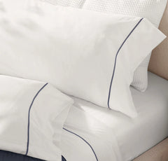 Percale Embellished Pillowcase Set - White/Mineral Embroidered