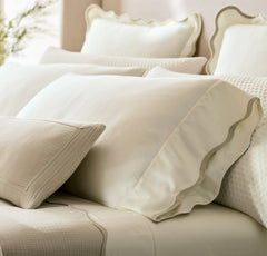 Percale Embellished Pillowcase Set - Cream/Sand Curved Edge
