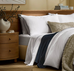Percale Embellished Duvet Set - White/Coastal Navy Piped Edge