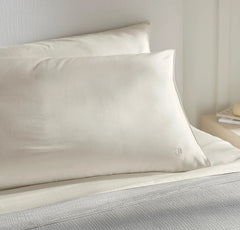 Percale Embellished Pillowcase Set - Cream/Cream Piped Edge