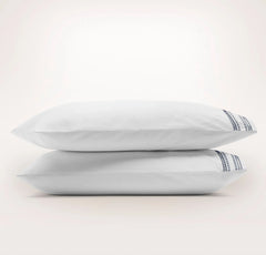 Signature Embellished Pillowcase Set - White/Mineral Ladder Stitch