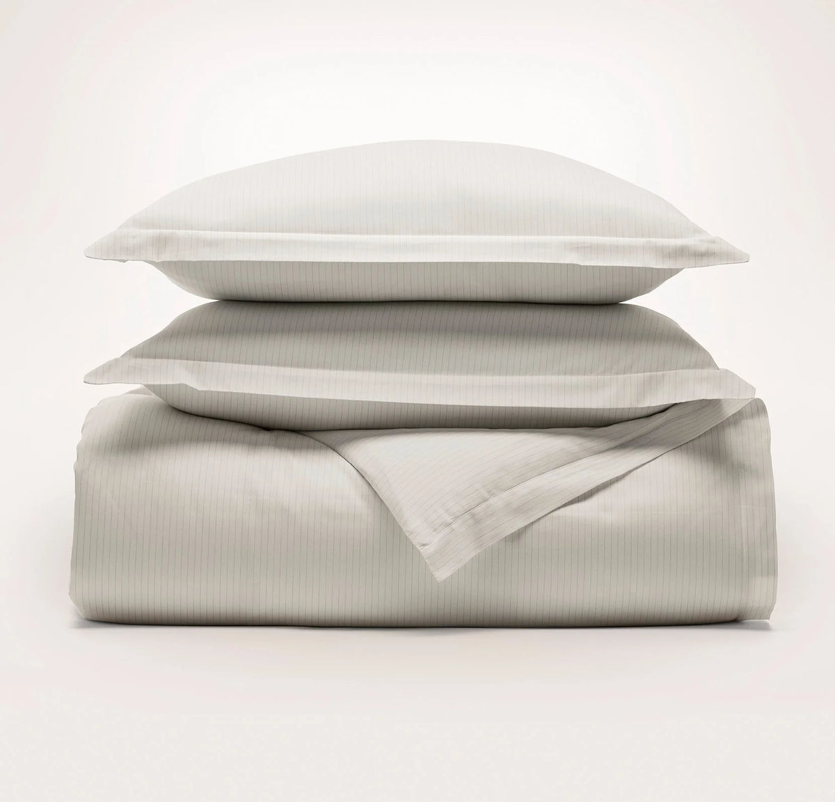 Signature Hemmed Duvet Set - White/Pewter Delicate Stripe