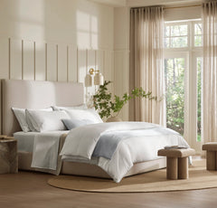 Signature Embellished Sheet Set - White/Shore Piped Edge