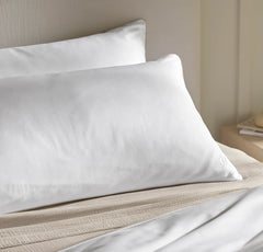 Percale Embellished Duvet Set - White/Pewter Piped Edge