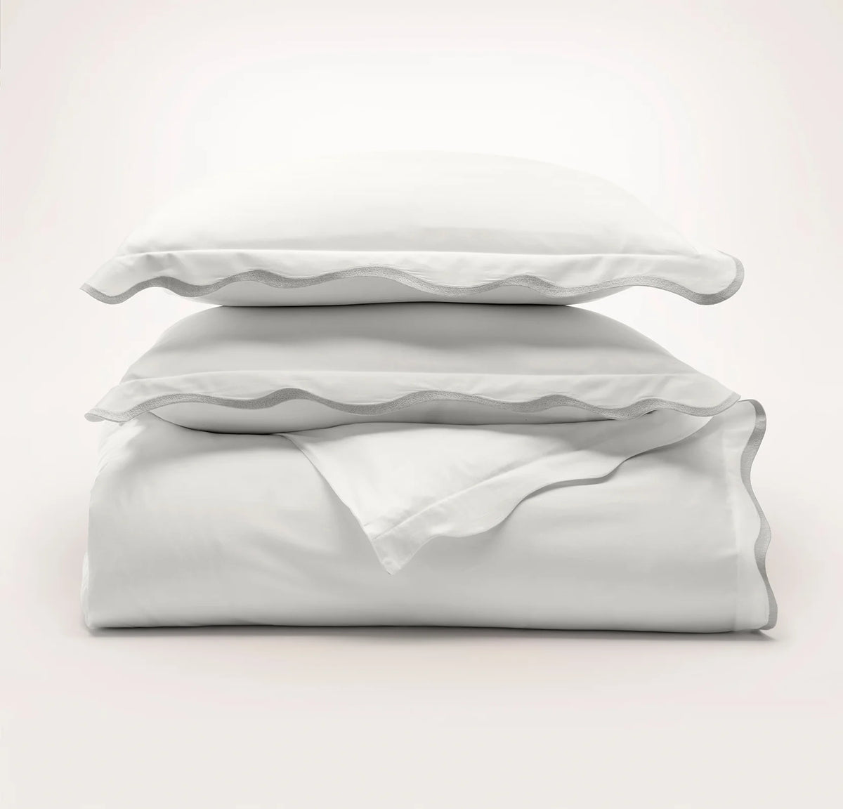 Signature Embellished Duvet Set - White/Mist Curved Edge