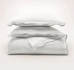 Signature Embellished Duvet Set - White/Mist Curved Edge