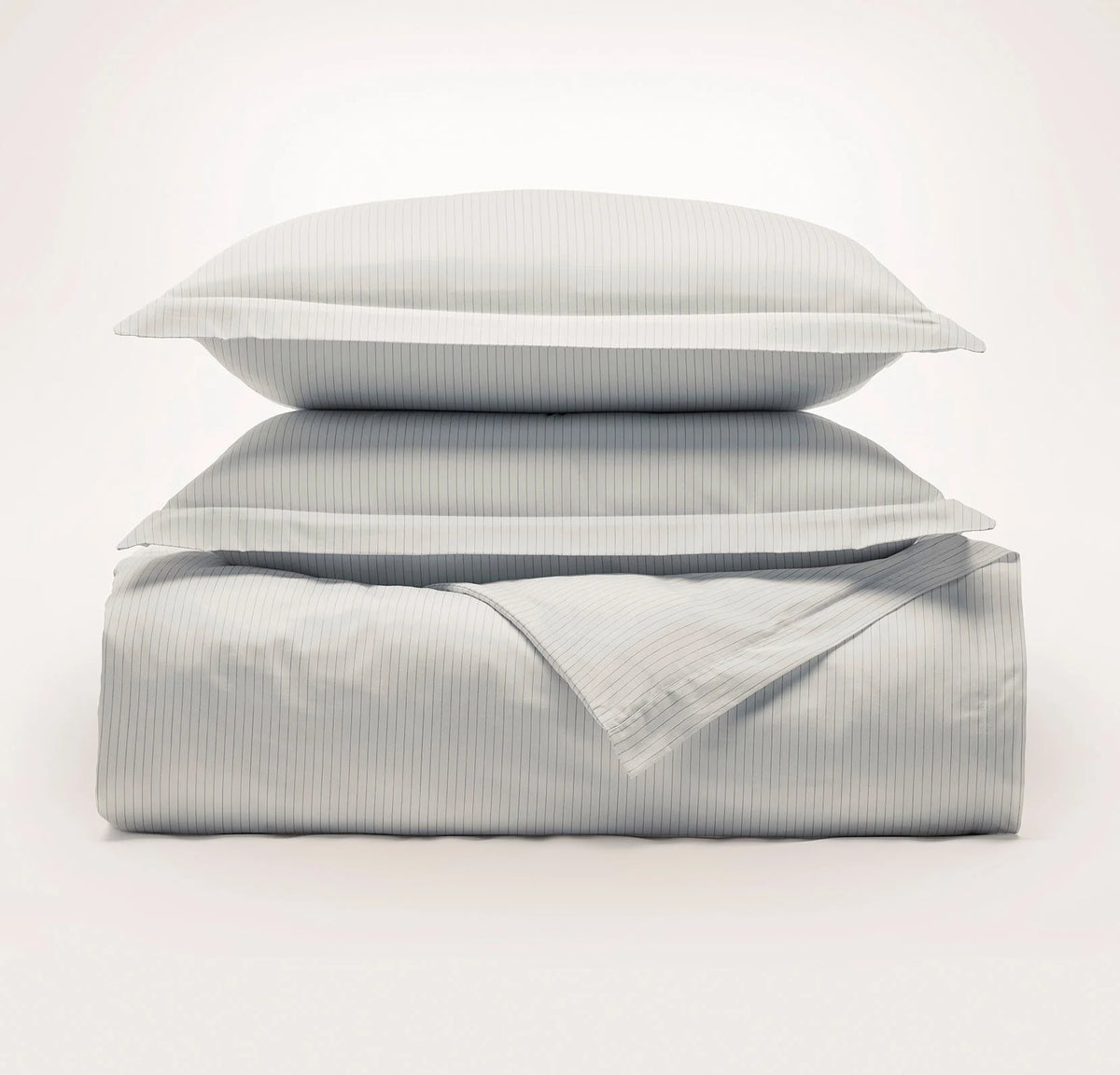 Signature Hemmed Duvet Set - White/Mineral Delicate Stripe
