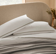 Percale Embellished Duvet Set - White/Pewter/Oak Trielle