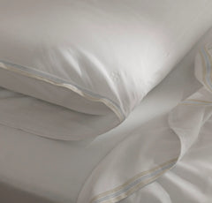 Percale Embellished Sheet Set - White/Shore/Sand Sail Stitch