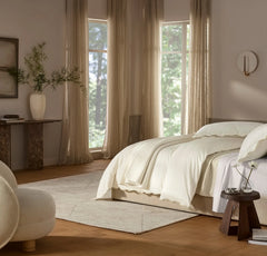 Percale Embellished Duvet Set - Cream/Sand Curved Edge