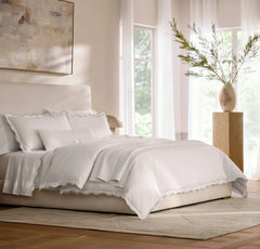 Signature Embellished Duvet Set - White/Mist Curved Edge