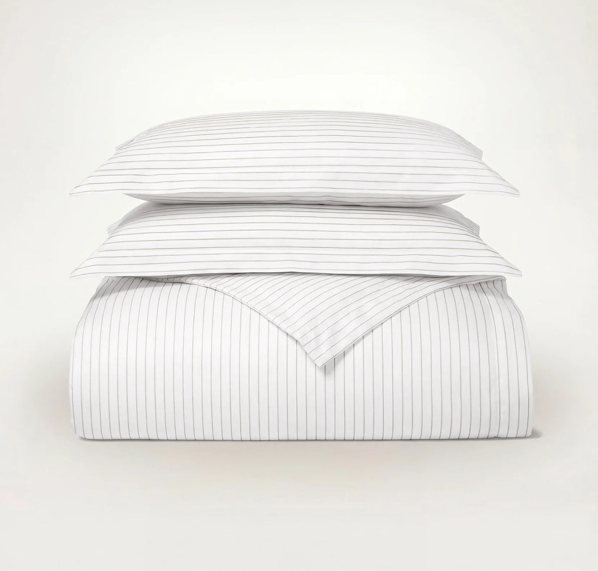 Percale Hemmed Duvet Set - White/Pewter Simple Stripe