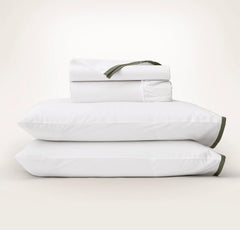 Percale Embellished Sheet Set - White/Juniper Framed