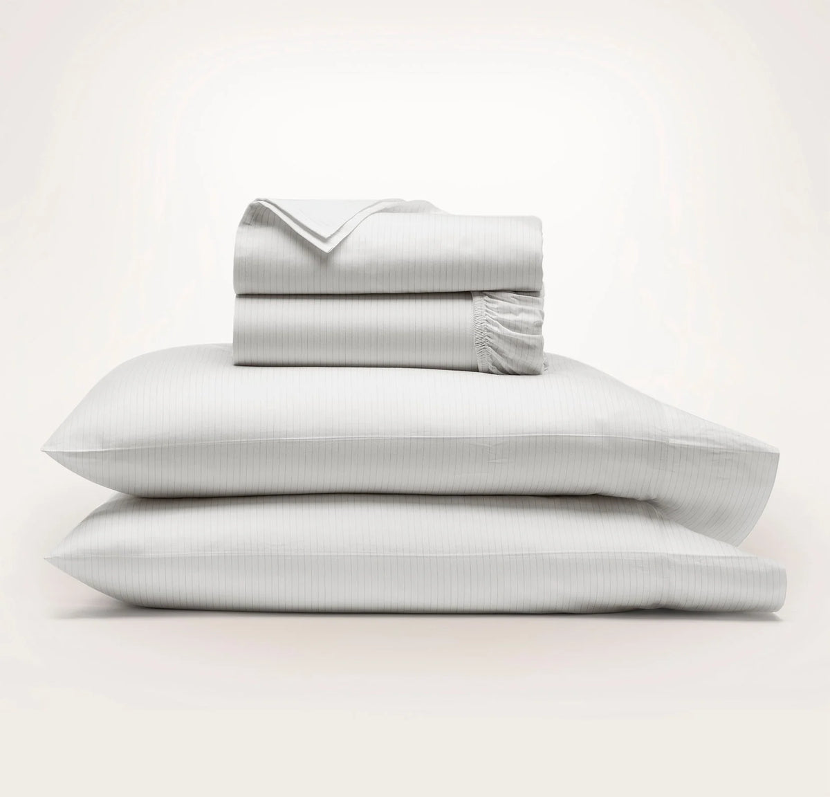 Signature Hemmed Sheet Set - White/Pewter Delicate Stripe