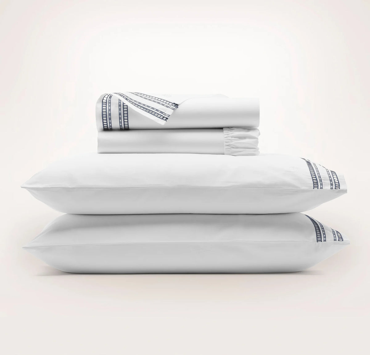 Signature Embellished Sheet Set - White/Mineral Ladder Stitch