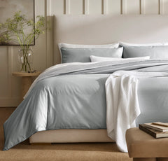 Signature Embellished Duvet Set - Shore/Bluestone Piped Edge