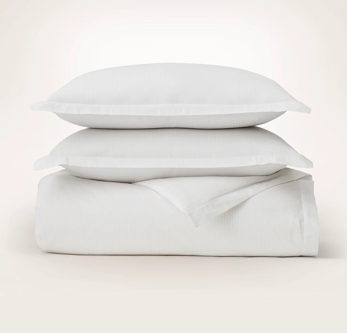 Signature Hemmed Duvet Set - White/Oak Delicate Stripe