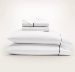 Percale Embellished Sheet Set - White/Mineral Embroidered