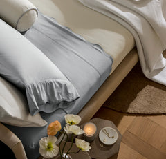 Percale Embellished Pillowcase Set - Shore/Shore Curved Edge