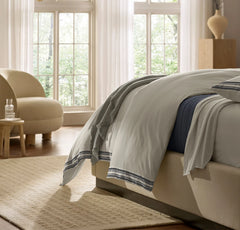 Signature Embellished Duvet Set - White/Mineral Ladder Stitch