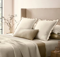 Percale Embellished Sham - Cream/Sand Curved Edge