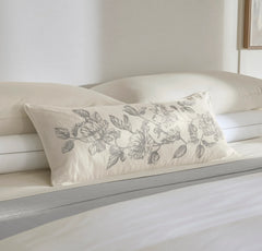 Etched Peony Pillow Cover - Cream/Pewter