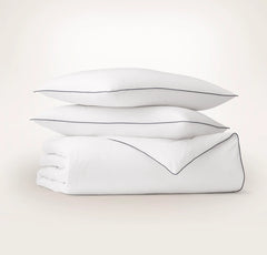 Signature Embellished Duvet Set - White/Coastal Navy Piped Edge