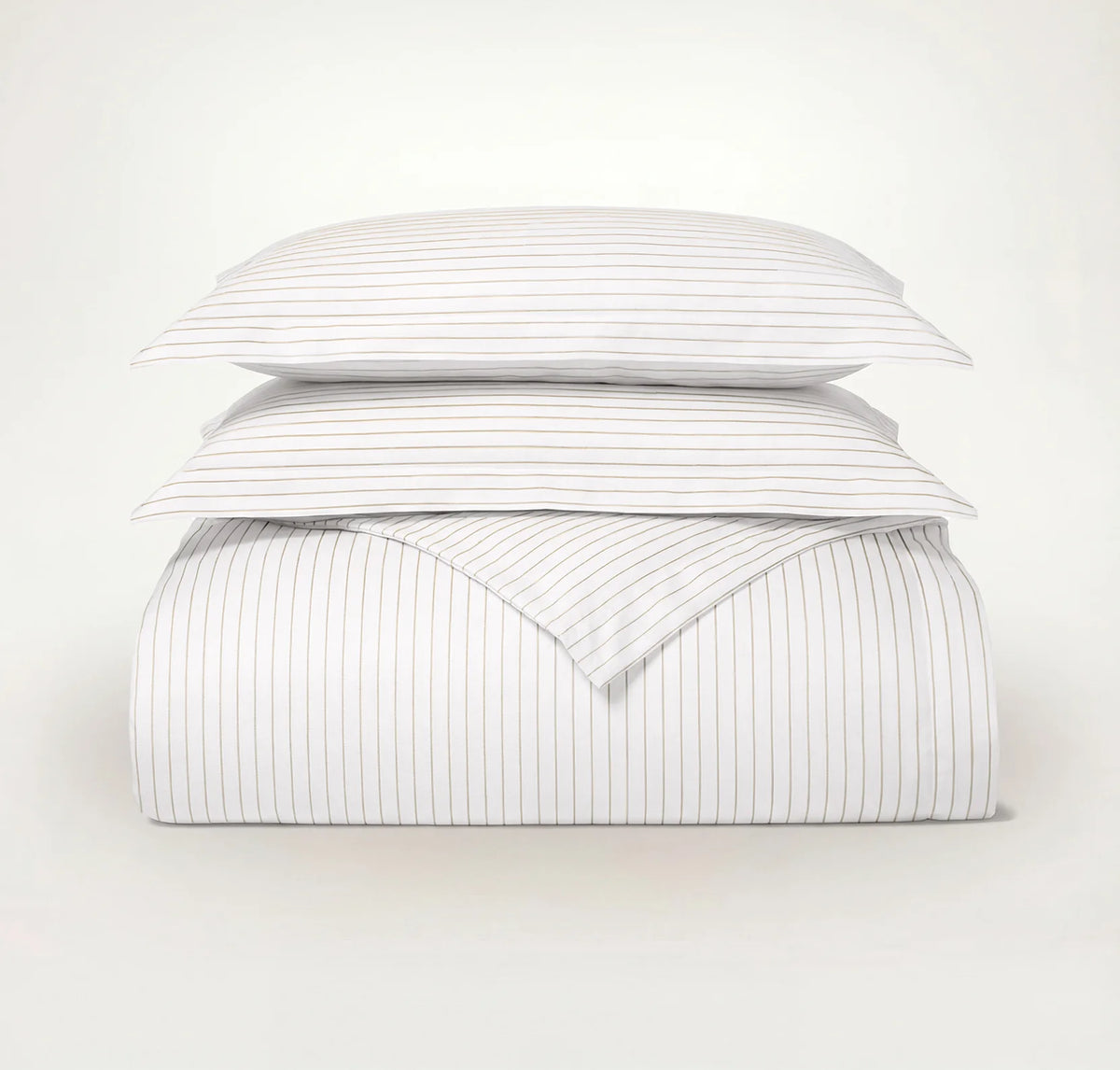 Percale Hemmed Duvet Set - White/Oak Simple Stripe