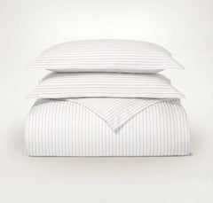 Percale Hemmed Duvet Set - White/Oak Simple Stripe
