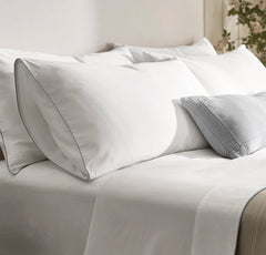 Signature Embellished Pillowcase Set - White/Shore Piped Edge