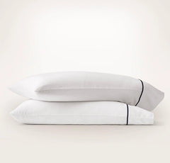 Signature Embellished Pillowcase Set - White/Coastal Navy Embroidered