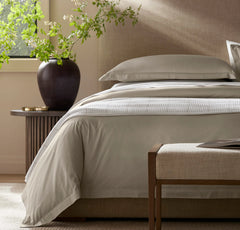 Percale Hemmed Duvet Set - Oak