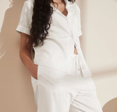 Signature Short Sleeve & Pants Pajama Set - White