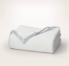 Waffle Bed Blanket - White/Hydrangea Whipstitch