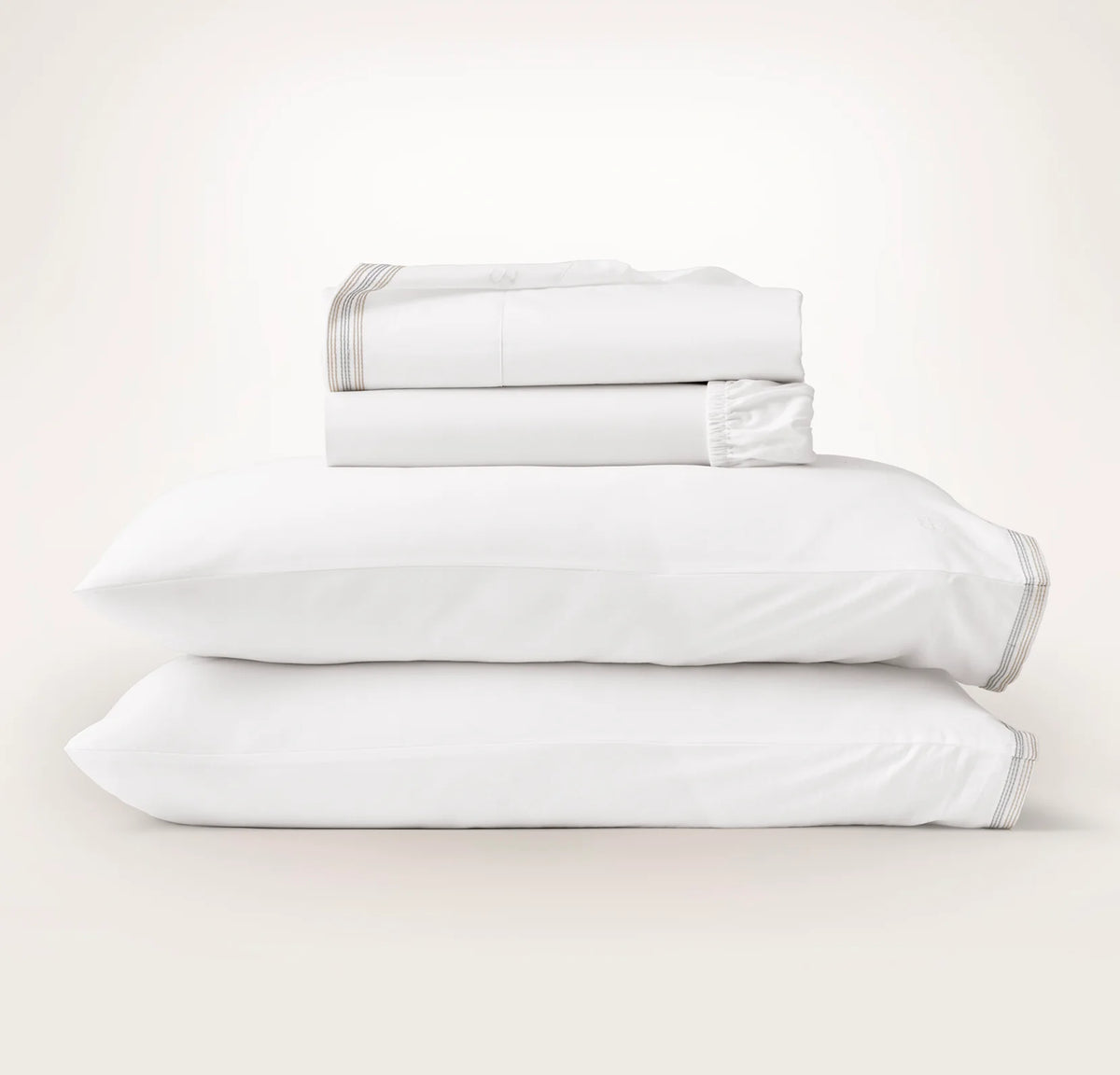 Percale Embellished Sheet Set - White/Shore/Sand Sail Stitch