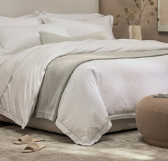 Signature Hemmed Duvet Set - White/Pewter Delicate Stripe