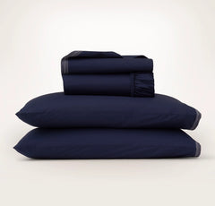Percale Embellished Sheet Set - Coastal Navy/White Sail Stitch